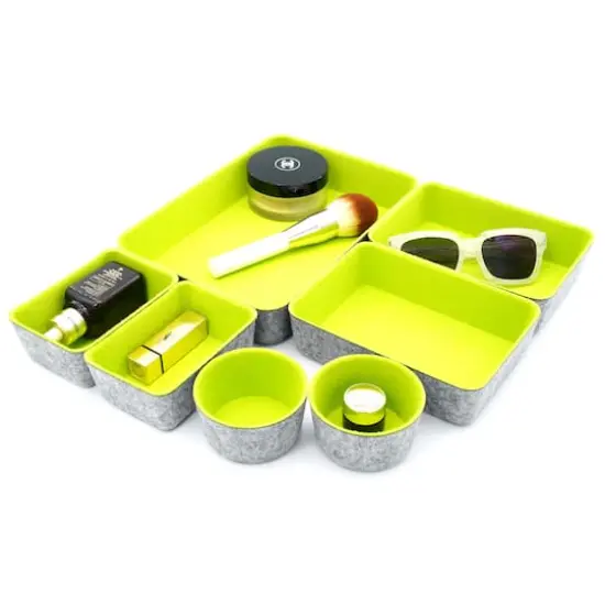 Welaxy 7 Piece Felt Round Cups & Trays Drawer Organizer Set Green {6}