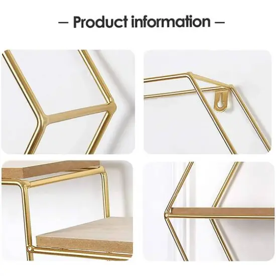 NEX&trade; Gold 2-Tier Iron House Floating Wall Shelf {4}