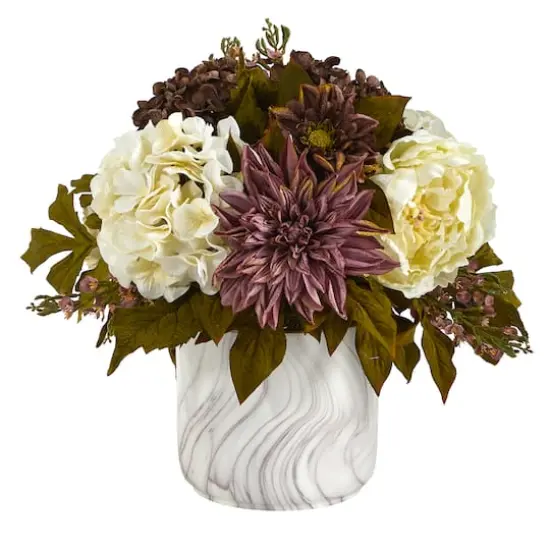 15in. Peony, Hydrangea, Dahlia Arrangement in Marble Finished Vase {1}