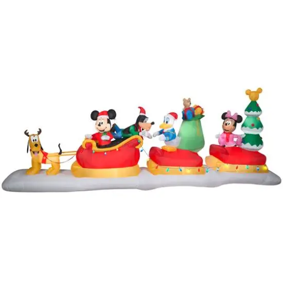 6ft. Animated Airblown&reg; Inflatable Mickey & Friends Sleigh Scene {1}