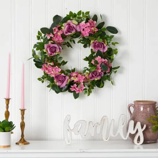 22" Pink Hydrangea & Rose Wreath {3}