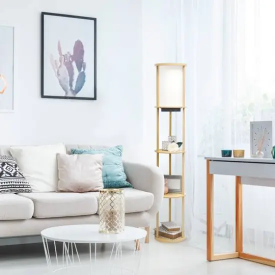 Simple Designs&trade; 62.5" Round Floor Lamp with 2 USB Ports and 1 Outlet Tan {6}