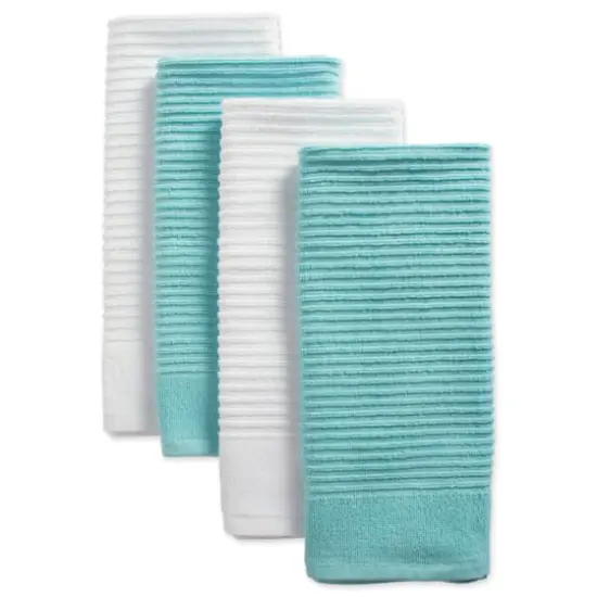 DII&reg; Aqua & White Ribbed Terry Dishtowel Set {1}