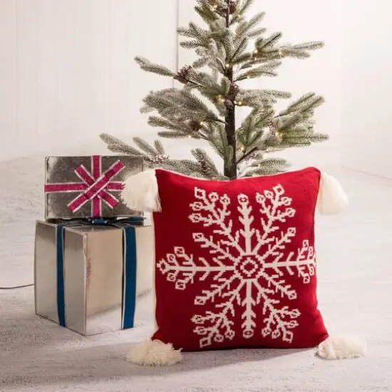 Glitzhome&reg; Knitted Snowflake Stockings, Tree Skirt & Pillow Cover Set {3}