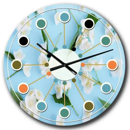 Designart 'Jasmin Flowers Of Bright Blue Mid-Century Modern Wall Clock {1}