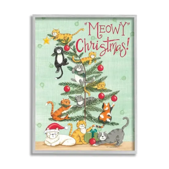 Stupell Industries Meowy Christmas Cats Framed Gicl&eacute;e Art Green with Gray Frame {1}