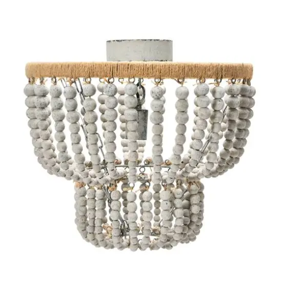Hello Honey&reg; Gray Wood Bead & Metal Semi-Flush Light {1}