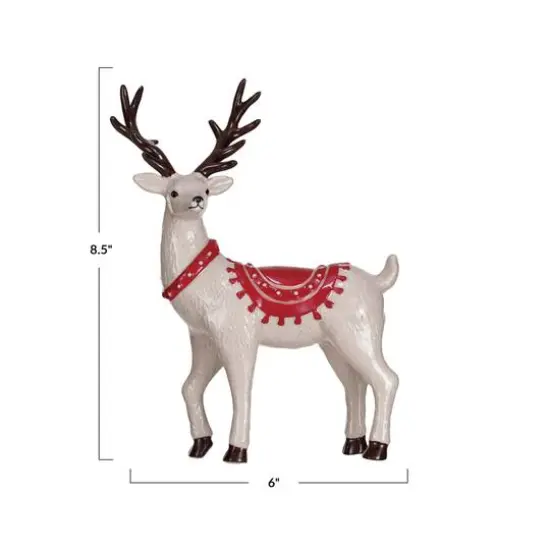 Hello Honey&reg; 8.5" White, Red & Black Decorative Stoneware Reindeer {4}