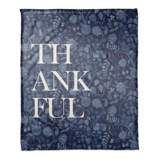 Thankful Blue Floral Coral Fleece Blanket {1}