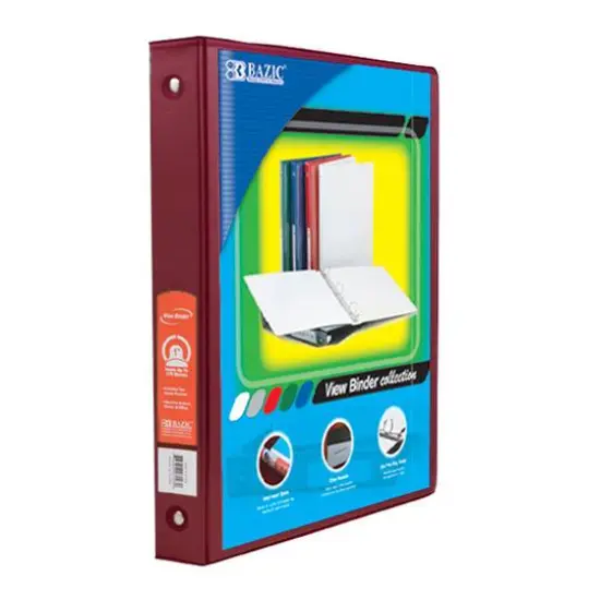 BAZIC&reg; 3 Ring View Binder with Pockets, 6ct. Burgundy {4}