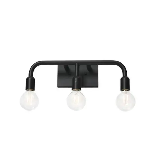Hello Honey&reg; Robert Stevenson Lighting Benson Exposed Bulb Metal 3-Light Vanity Matte Black {8}