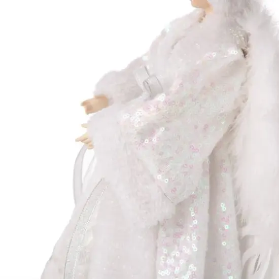 Glitzhome&reg; 16" White Faux Fur Christmas Angel Tree Topper {7}