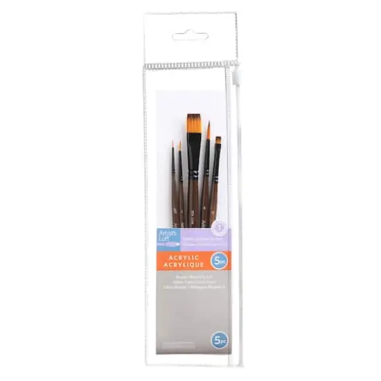 Golden Synthetic Acrylic 5 Piece Round & Wash Brush Set by Artist's Loft&trade; {4}