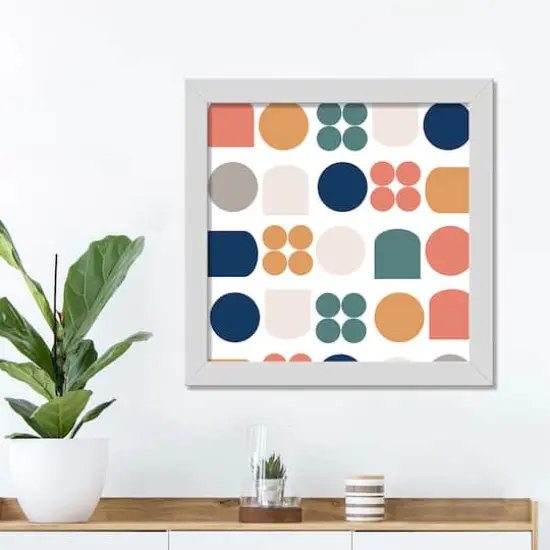16" Retro Shapes White Framed Print Under Plexiglass {4}