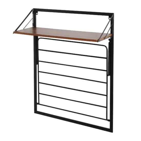 Honey Can Do 31" Black & Walnut Collapsible Wall-Mounted Clothes Drying Rack with Shelf {9}