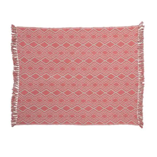 Hello Honey&reg; Pink Geometric Design & Fringe Recycled Cotton Blend Throw Blanket {1}