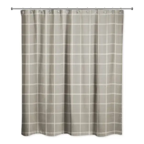 Taupe and White Check Shower Curtain {1}