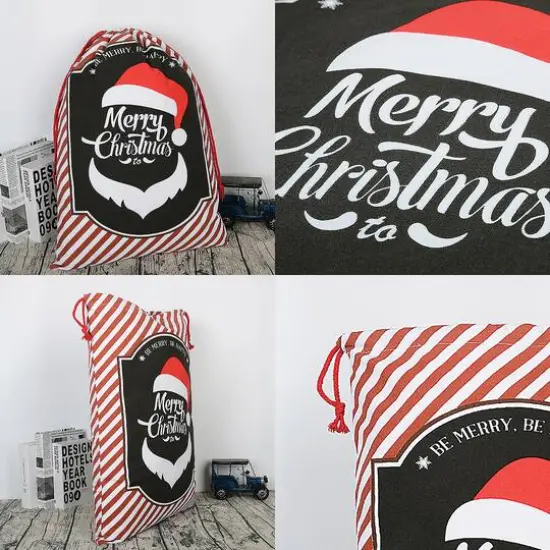 Personality Case&trade; 19" x 26" Striped Merry Christmas Cotton Drawstring Bag {5}