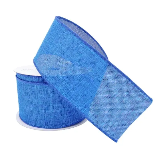 2.5" x 25ft. Faux Linen Wired Ribbon by Celebrate It&trade; D&eacute;cor Royal Blue {4}