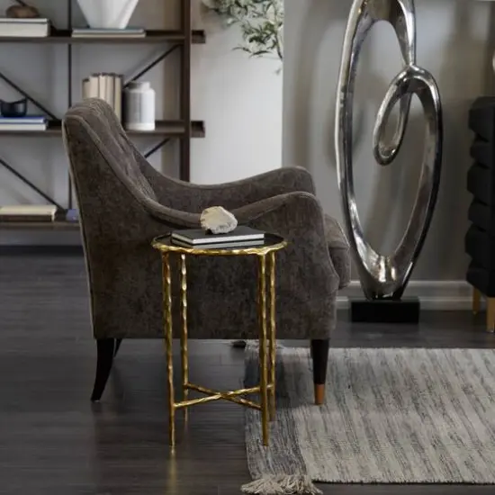 22" Aluminum Accent Table with Shaded Glass Top Gold {7}