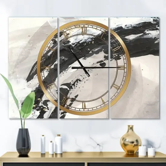 Designart Glam Painted Arcs IV Modern 3 Panel Wall Clock {3}