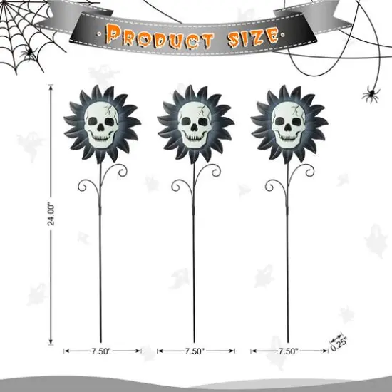 Glitzhome&reg; 24" Halloween Metal Sunflower Skulls Glow-in-Dark Yard Stakes, 3ct. {9}