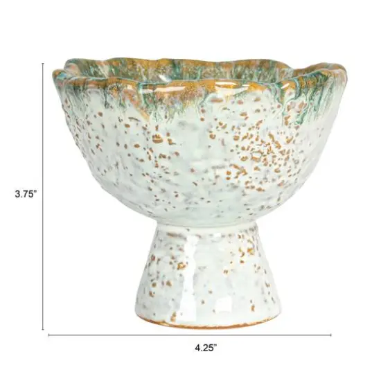Hello Honey&reg; 4.25" Green & Brown Stoneware Footed Bowl with Speckled Glaze {9}