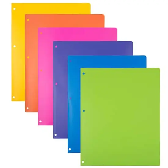 JAM Paper Fashion Color Heavy Duty Plastic 3-Hole School Folders with Pockets, 6ct. {1}