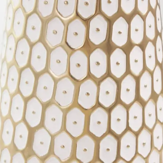 13" Gold & White Geometric Dot Metal Vase {6}