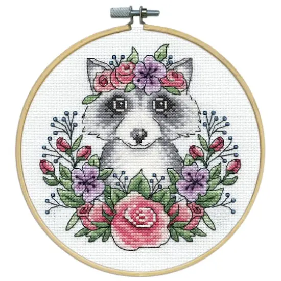 Design Works&trade; 8'' Round Raccoon Counted Cross Stitch Kit {4}