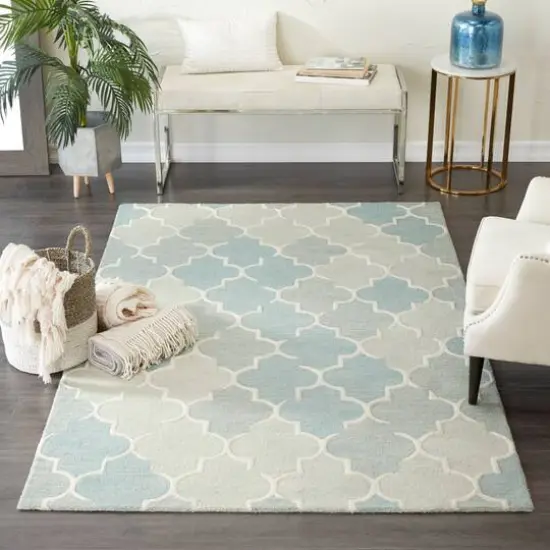 Blue Wool Modern Hand Hooked Rug, 5ft. x 8ft. {3}