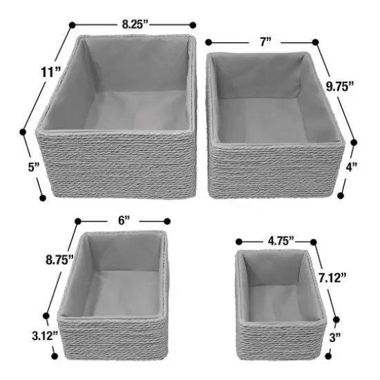 Sorbus 4-Piece Woven Rope Basket Set Gray {6}