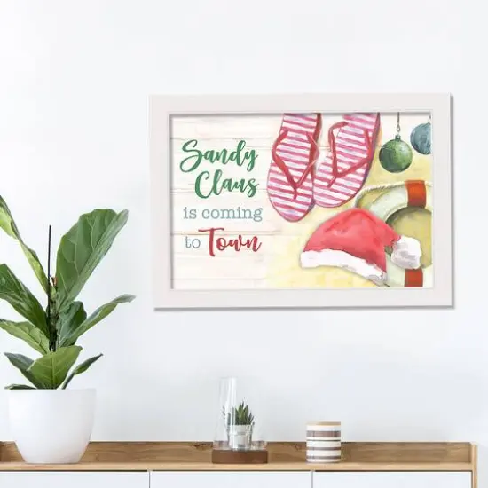 20" Sandy Claus is Coming Christmas White Framed Wall D&eacute;cor {3}