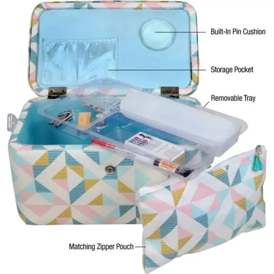 SINGER&reg; Large Abstract Geo Print Sewing Basket with Matching Pouch Sew Kit {10}