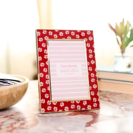 Flora Bunda 4" x 6" Red Floral Aluminum Picture Frame {6}