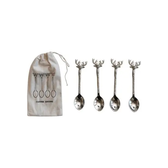 Hello Honey® 5.5" Nickel Finish Reindeer Handle Coffee Spoon Set {1}