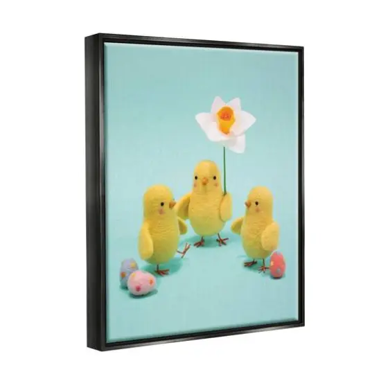 Stupell Industries Spring Chicks Floral Easter Eggs Floater Framed Art Black {4}