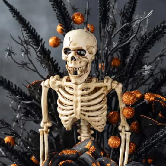 Glitzhome&reg; 22"H Halloween Black Rose, Skeleton and Berry Urn Table Tree {5}