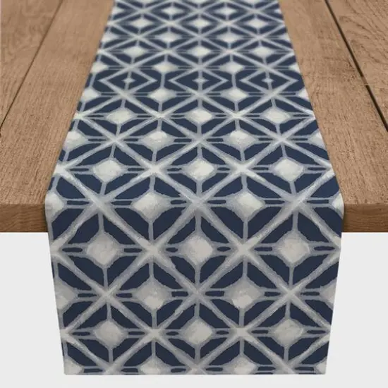 Navy Diamond Pattern 16" x 72" Cotton Twill Runner {1}