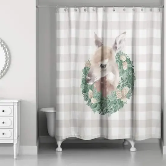 Buffalo Check Fawn Wreath Shower Curtain {3}