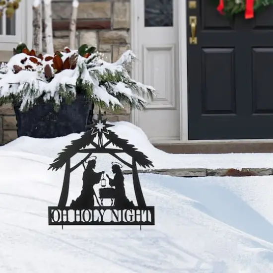 Glitzhome&reg; 2.5ft. Metal Nativity Silhouette Yard Stake {5}