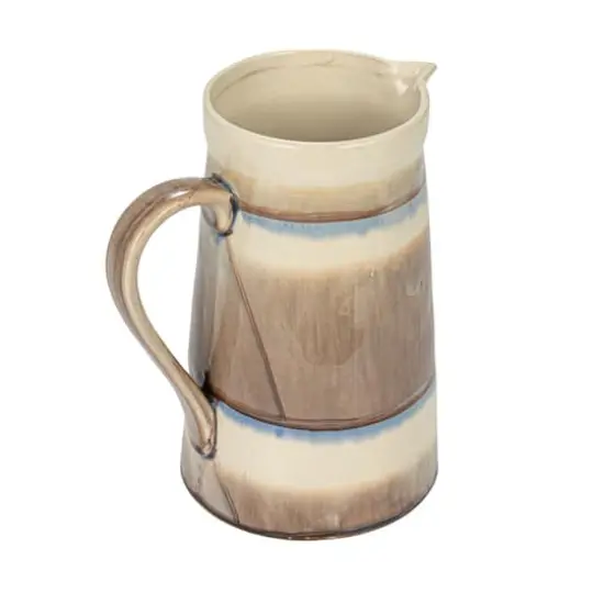 Hello Honey® 8.25" Brown & Cream Round Stoneware Pitcher with Stripes & Crackle Glaze {1}