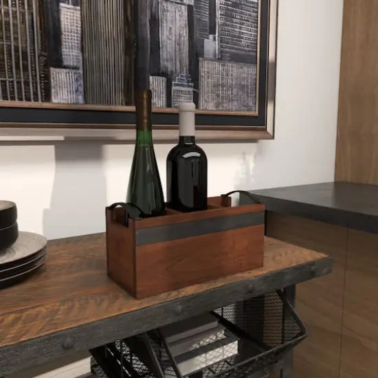 11.5" Brown Wood Modern 3 Section Decorative Tray with Metal Handles {8}