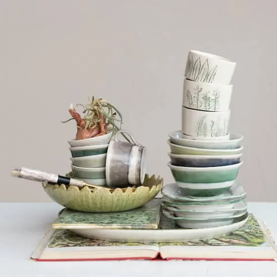 Hello Honey&reg; 4" Cream Stoneware Botanicals Bowl Set {3}