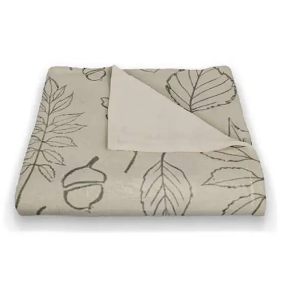 White Fall Leaf Patterned Coral Fleece Blanket {3}