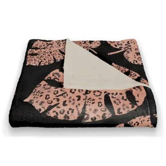 Pink Cheetah Monstera Fleece Throw Blanket {3}