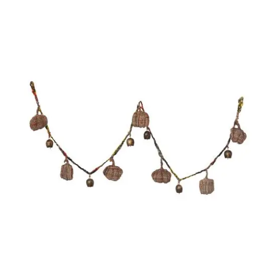 Hello Honey&reg; 6ft. Decorative Hand-Woven M&eacute;lange Fabric Pumpkin & Metal Bell Garland {1}