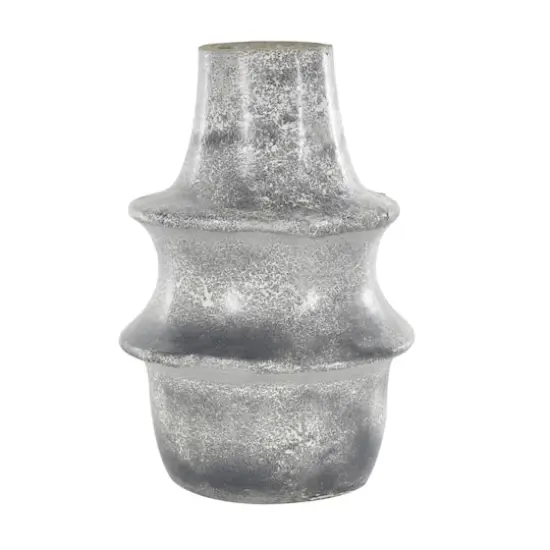 16" Light Gray Paper Mache Distressed Fluted Vase with Ring Handle {5}