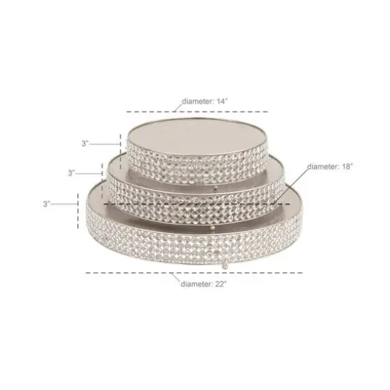 Glam Round Silver Metal and Glass Bead Cake Stand, Set of 3, 3" {9}