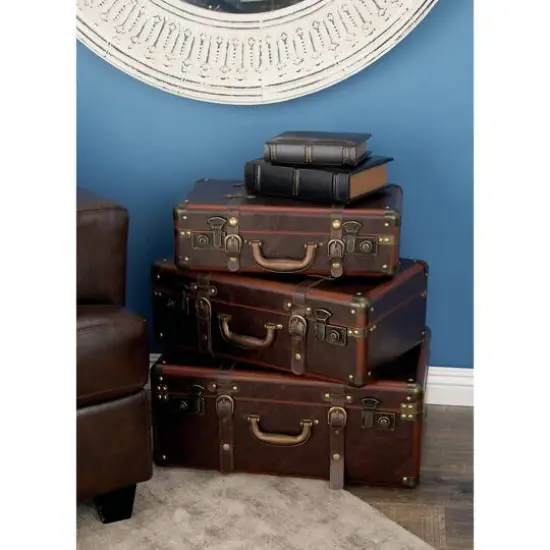 Brown Faux Leather Vintage Trunks, 3ct. {4}